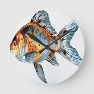 Blue and Orange Shubunkin Goldfish Round Clock