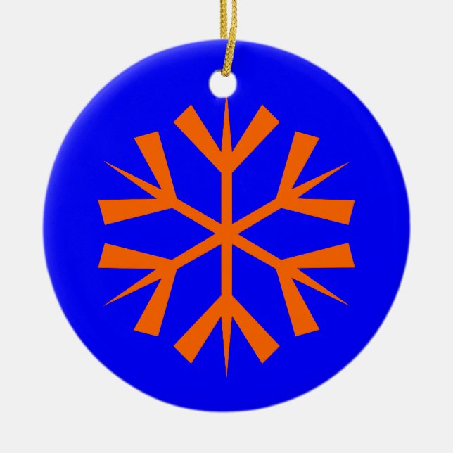 Blue and Orange Snowflake Ceramic Tree Decoration (Front)