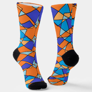 Blue and Orange Socks With Geometric Pattern