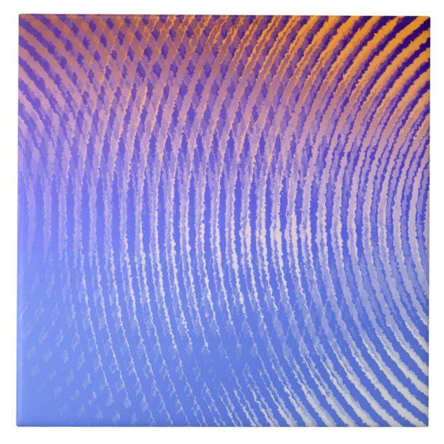 Blue and orange sound waves pattern ceramic tile (Front)