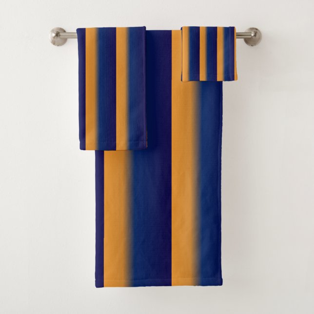 Blue and Orange Stripe Bath Towel Set (Insitu)