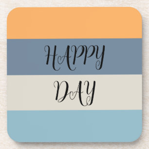 Blue and Orange Striped Happy Day Coaster
