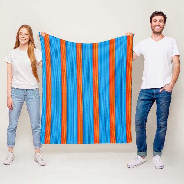Blue and Orange Stripes Fleece Blanket (In Situ)