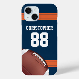 Blue and Orange Stripes Jersey Grid Iron Football iPhone 15 Case