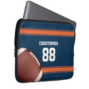 Blue and Orange Stripes Jersey Grid Iron Football Laptop Sleeve