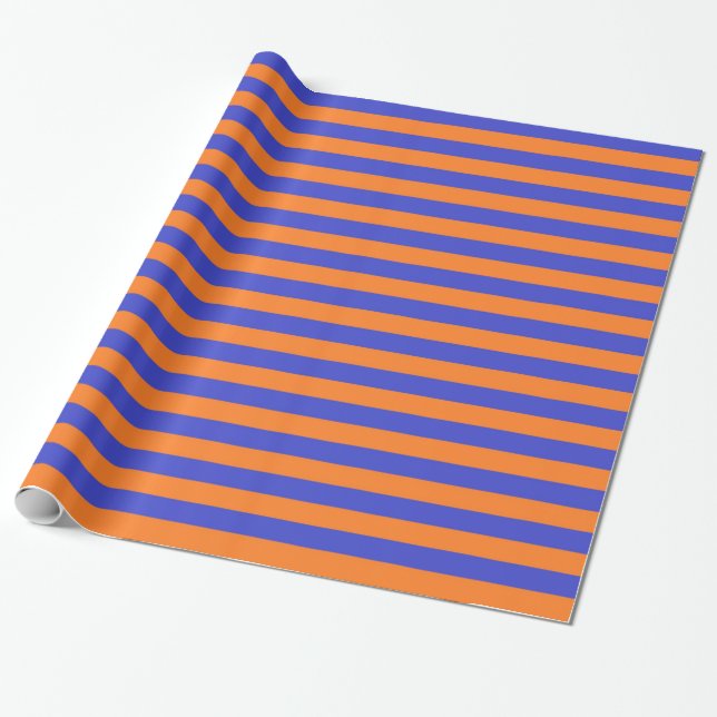 Blue and Orange Stripes Wrapping Paper (Unrolled)