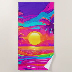 Blue and Orange Sunset Beach Towel