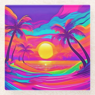 Blue and Orange Sunset Glass Coaster