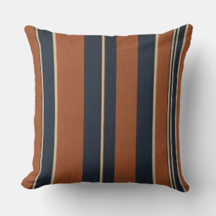 blue and orange textured stripes cushion