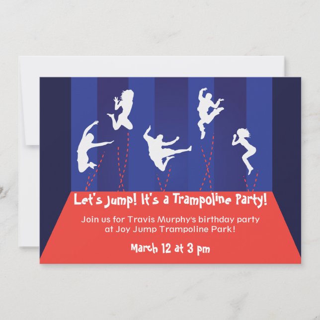 Blue and Orange Trampoline Party Invitation (Front)