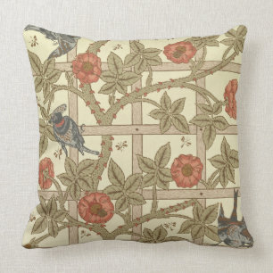 Blue and orange trellis wallpaper design, 1864 cushion