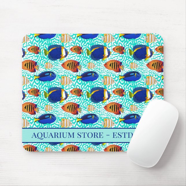 Blue and Orange Tropical Aquarium Fish Patterned Mouse Pad (With Mouse)