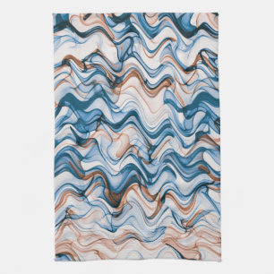 Blue and Orange Wavy Curvy Lined Pattern Tea Towel