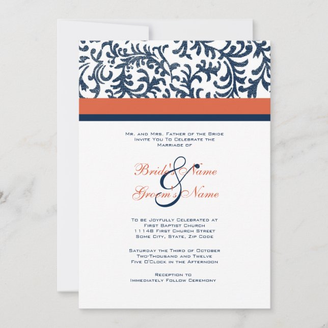Blue and Orange Wedding Invitation (Front)