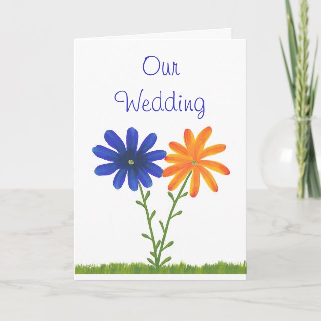Blue and Orange Wedding Invitations, Flowers Invitation (Front)