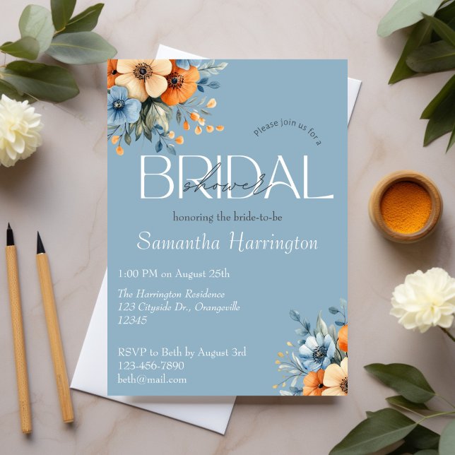Blue and Orange Wildflower Bridal Shower Invitation (Creator Uploaded)