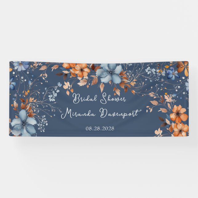 Blue and Orange Wildflowers Bridal Shower Banner (Horizontal)