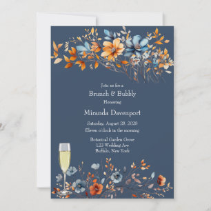 Blue and Orange Wildflowers Brunch and Bubbly Invitation
