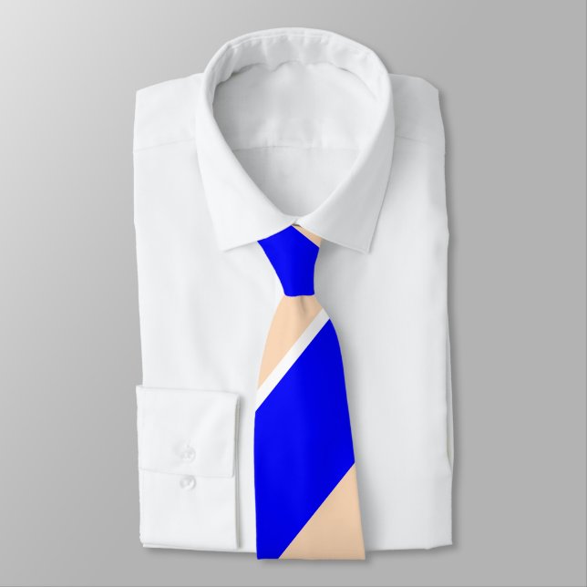 Blue and Peach Broad Regimental Stripe Tie (Tied)