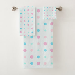 Blue and Peach Dots Bath Towel Set