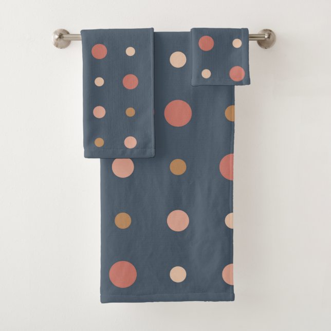 Blue and Peach Dots  Bath Towel Set (Insitu)