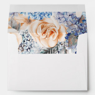Blue and Peach Floral Botanical Elegant Wedding Envelopes