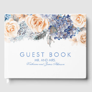 Blue and Peach Floral Elegant Wedding Guest Book
