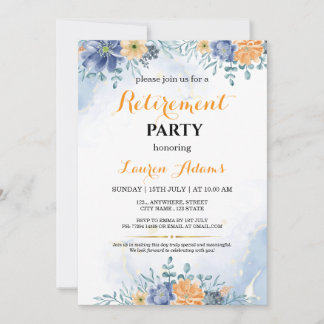 Blue and Peach Floral Retirement Party Invitation