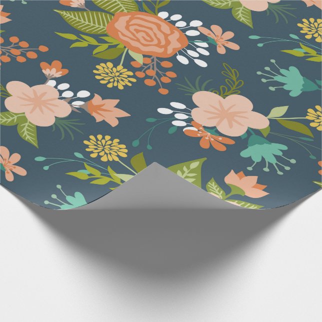 Blue and Peach Garden Floral Design Wrapping Paper (Corner)