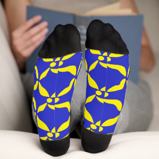 Blue and Peach Geometric Floral Pattern  Socks