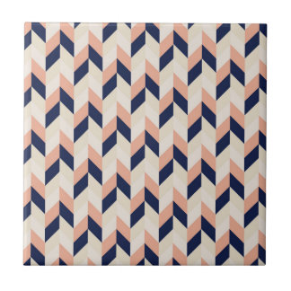 Blue and Peach Herringbone Ceramic Tile