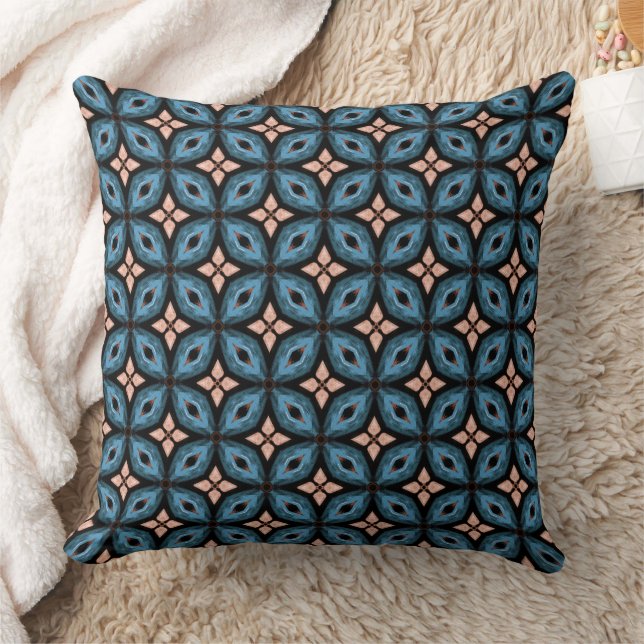 Blue and Peach Kaleidascope Pattern Design Cushion (Blanket)