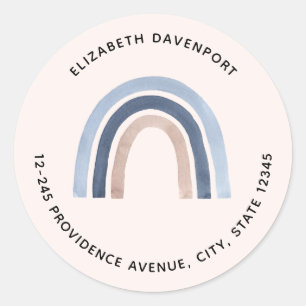 Blue and Peach Rainbow Boho Design Address Classic Round Sticker