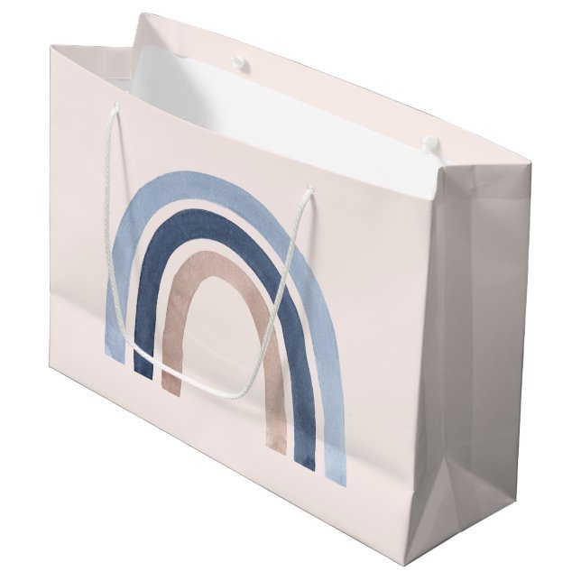 Blue and Peach Rainbow Boho Design Birthday Large Gift Bag (Front Angled)