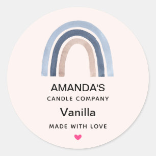 Blue and Peach Rainbow Boho Design Candle Business Classic Round Sticker