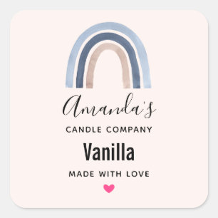 Blue and Peach Rainbow Boho Design Candle Business Square Sticker