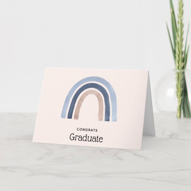 Blue and Peach Rainbow Boho Design Graduation Card (Front)
