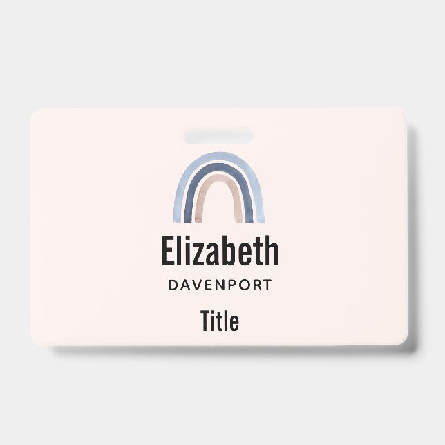 Blue and Peach Rainbow Boho Design ID Badge (Front)