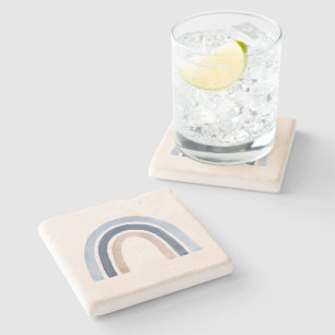 Blue and Peach Rainbow Boho Design Stone Coaster