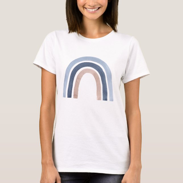 Blue and Peach Rainbow Boho Design T-Shirt (Front)