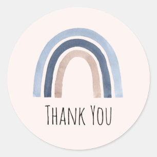 Blue and Peach Rainbow Boho Design Thank You Classic Round Sticker