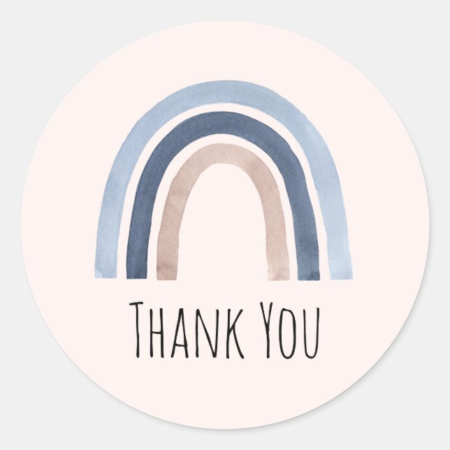 Blue and Peach Rainbow Boho Design Thank You Classic Round Sticker (Front)