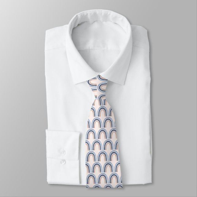 Blue and Peach Rainbow Boho Pattern Tie (Tied)