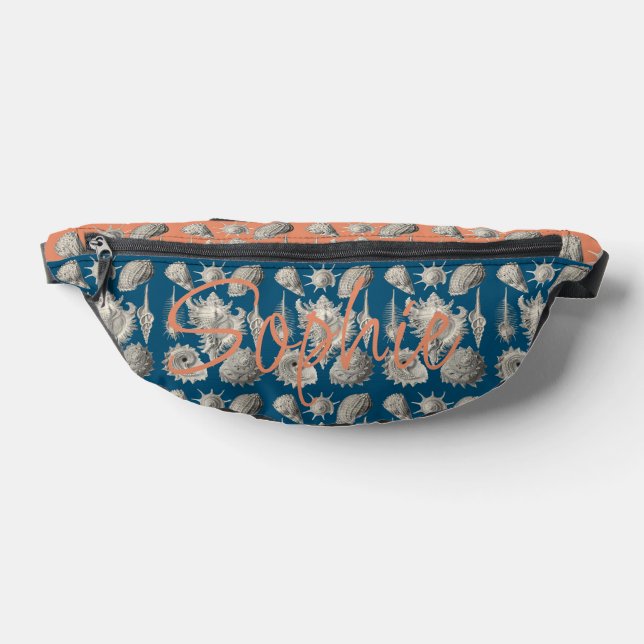 Blue and Peach Seashells Nautical Bum Bags (Lay Down)