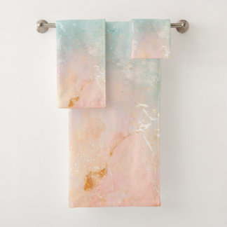 Blue and Peach Splash Towel Set