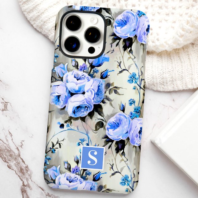 Blue and Periwinkle Monogram Floral Case-Mate iPhone Case (Creator Uploaded)