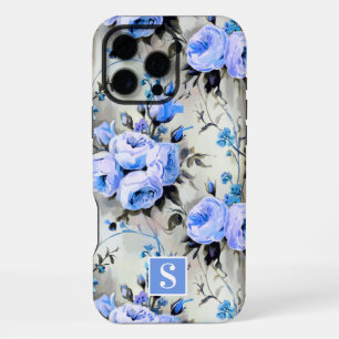 Blue and Periwinkle Monogram Floral iPhone 16 Pro Max Case