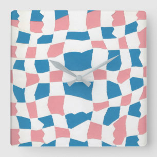 Blue and Pink Abstract Square Wall Clock