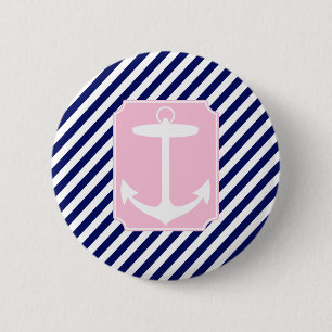 Blue and Pink Anchor 6 Cm Round Badge