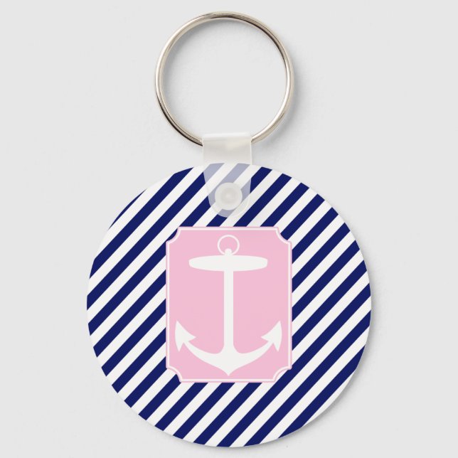 Blue and Pink Anchor Key Ring (Front)